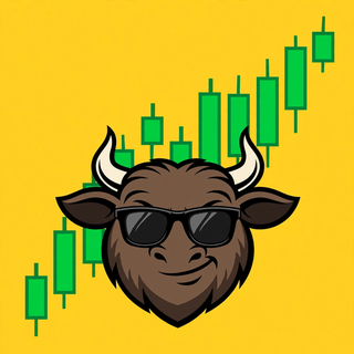 STONK bull mascot wearing sunglasses in front of a rising candlestick chart